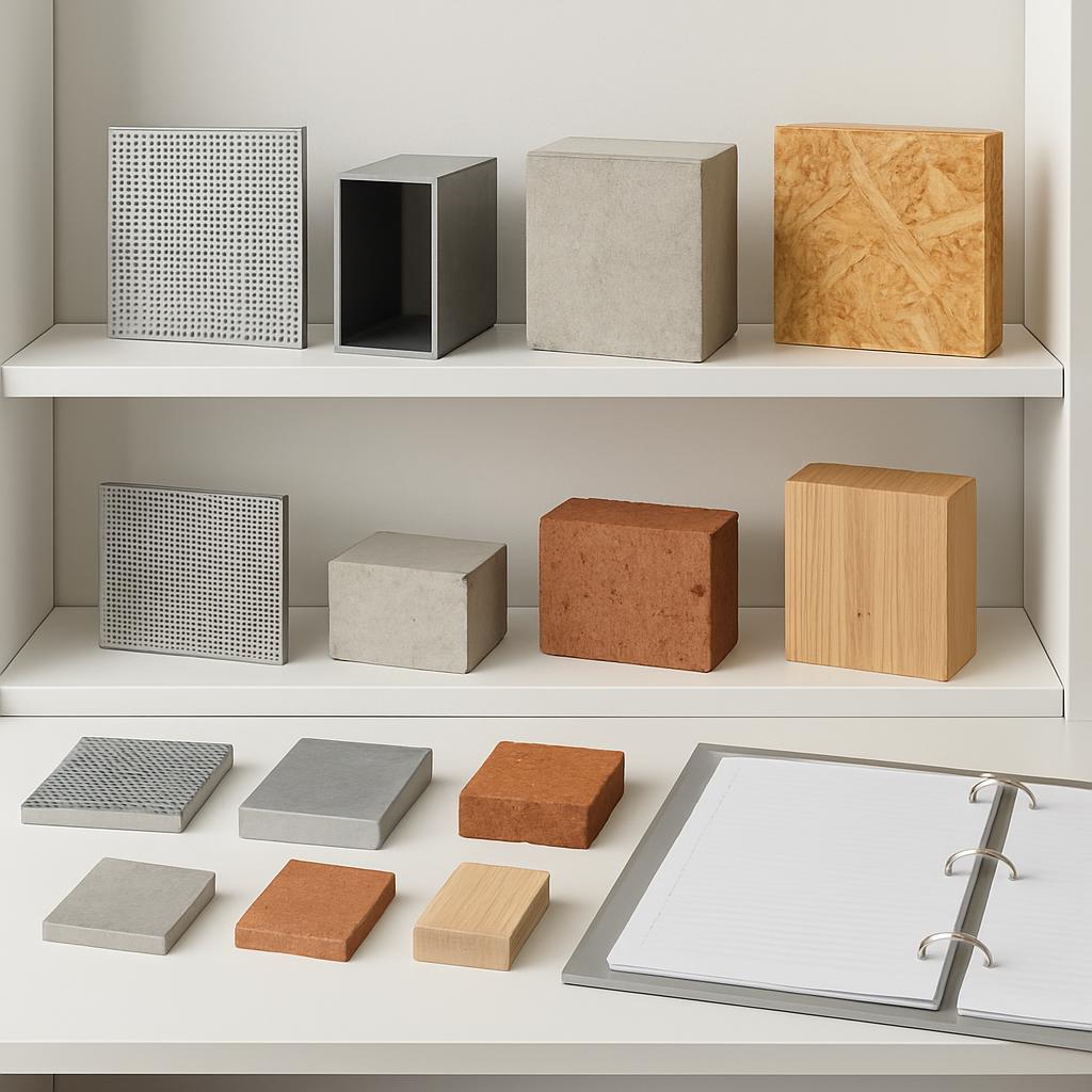 A collection of cubes and blocks of various materials and shapes placed on different shelves, showcasing varying square si...